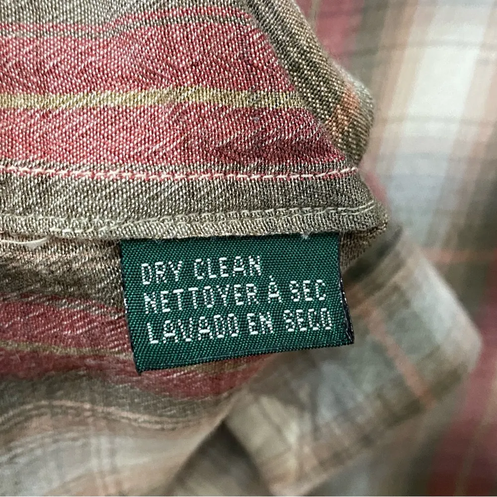 Vintage LAUREN Ralph Lauren Rayon/Wool Blend Plaid Button Down Shirt Size M Tan Size M - Image 8