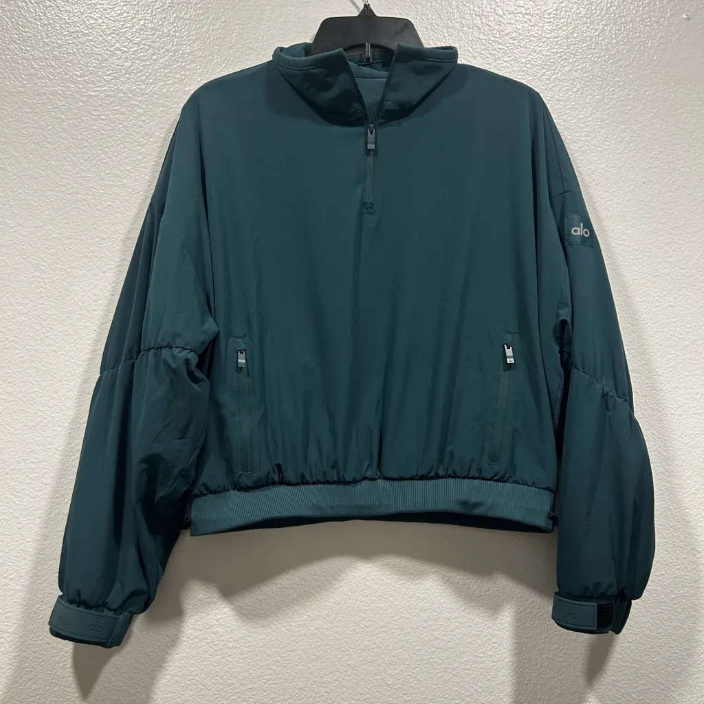 ALO Pullover Half Zip CROPPED ELEVATION COVERUP Midnight Green - Image 3