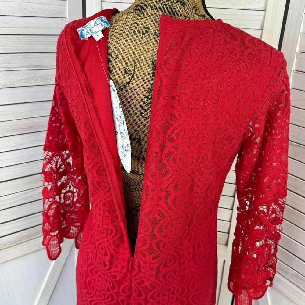 J Gee Lace Sheath Dress Red Large Knee‎ Length Party Long Sleeve - Image 8