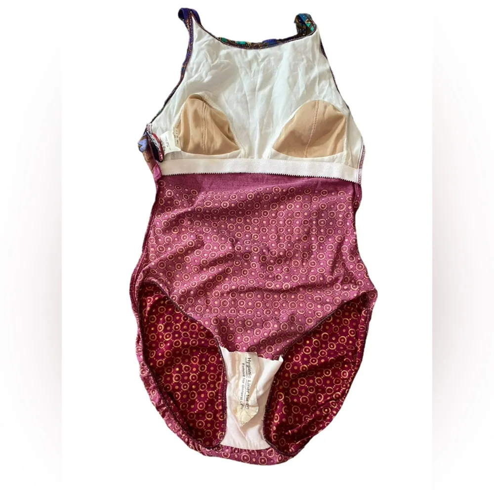 Jantzen Vintage 90s Metallic Hippie Boho Indie Floral Dot One Piece Swimsuit - Image 7