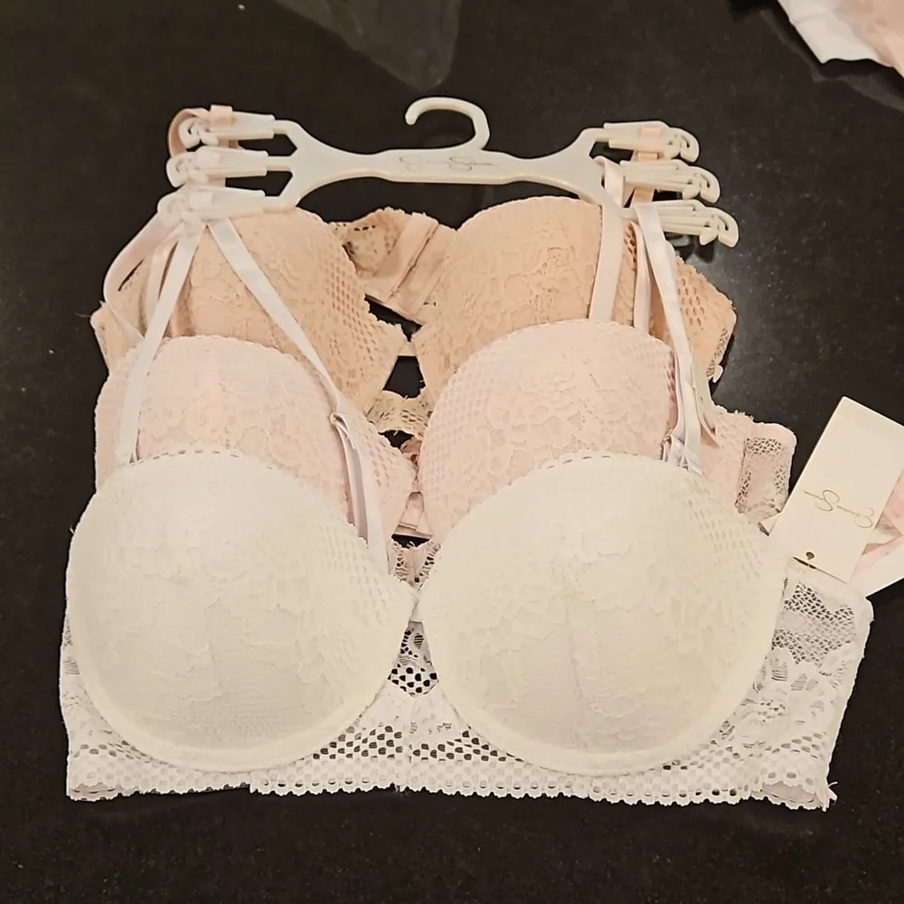 💕JESSICA SIMPSON💕 Padded Push Up Balconette Bras 3 Pk Pink White Nude 36C NWT - Image 4