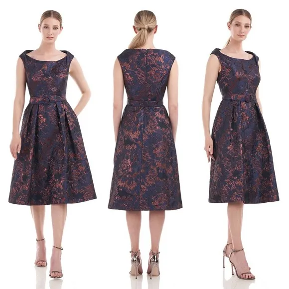 Kay Unger Annabelle Midi Dress Size 8 NEW Brocade Jacquard Floral - Image 2