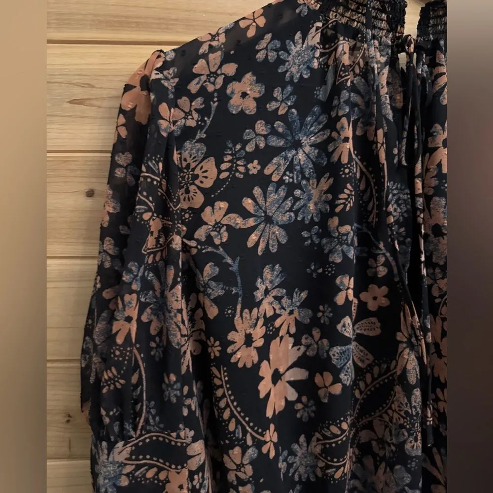 Free People Sz XSmall Clarissa Floral Printed Puff Sleeve Cropped Blouse Revolve - Image 10