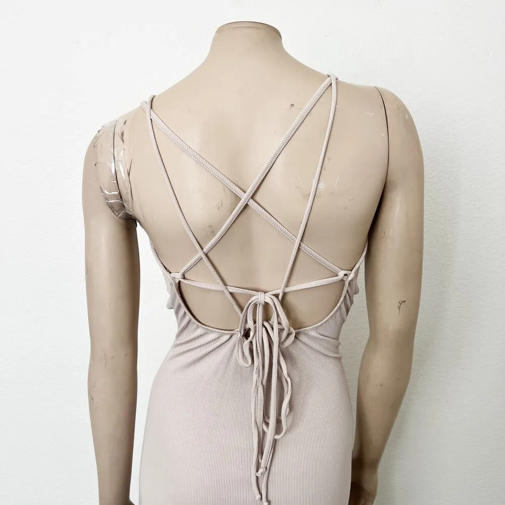 [VICI Collection] Beige Strappy Back State of Grace Ruched Midi Dress Size XL - Image 5