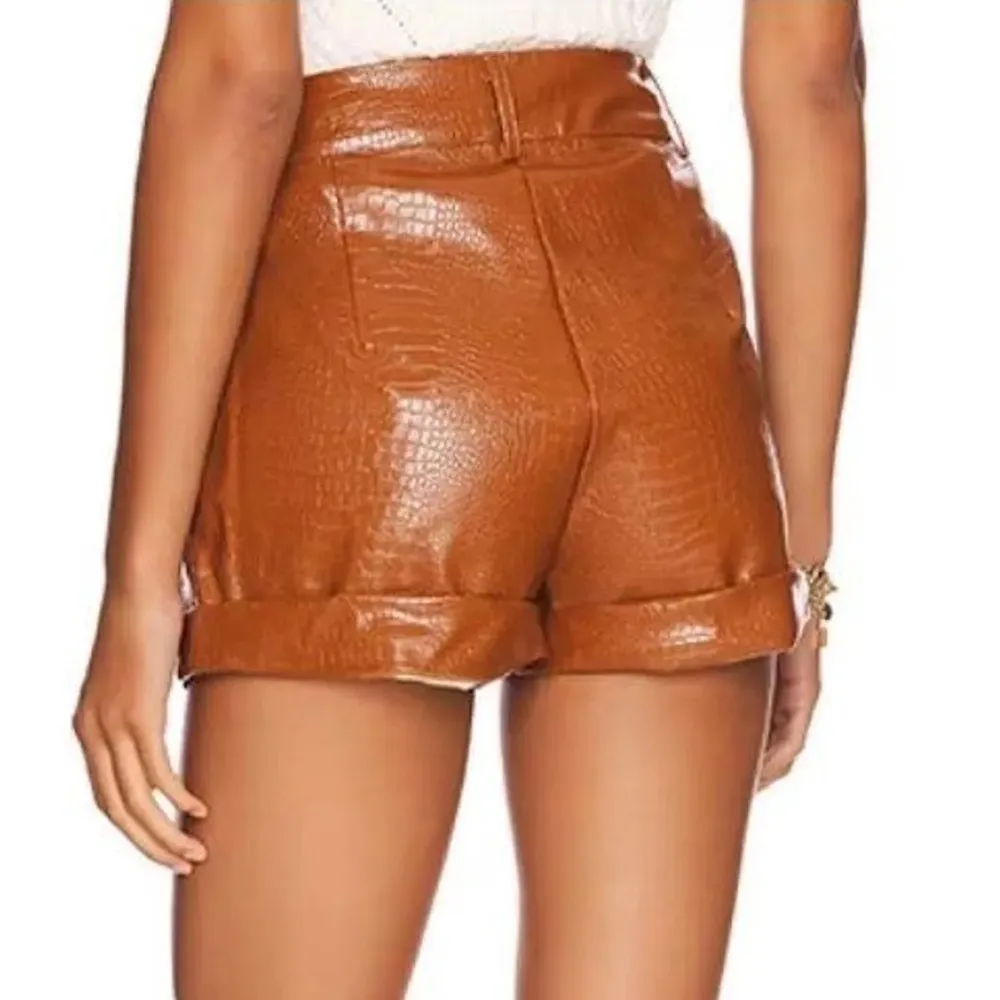 Superdown Revolve Brown Nude Tan Snakeskin Leather party shorts - Image 3
