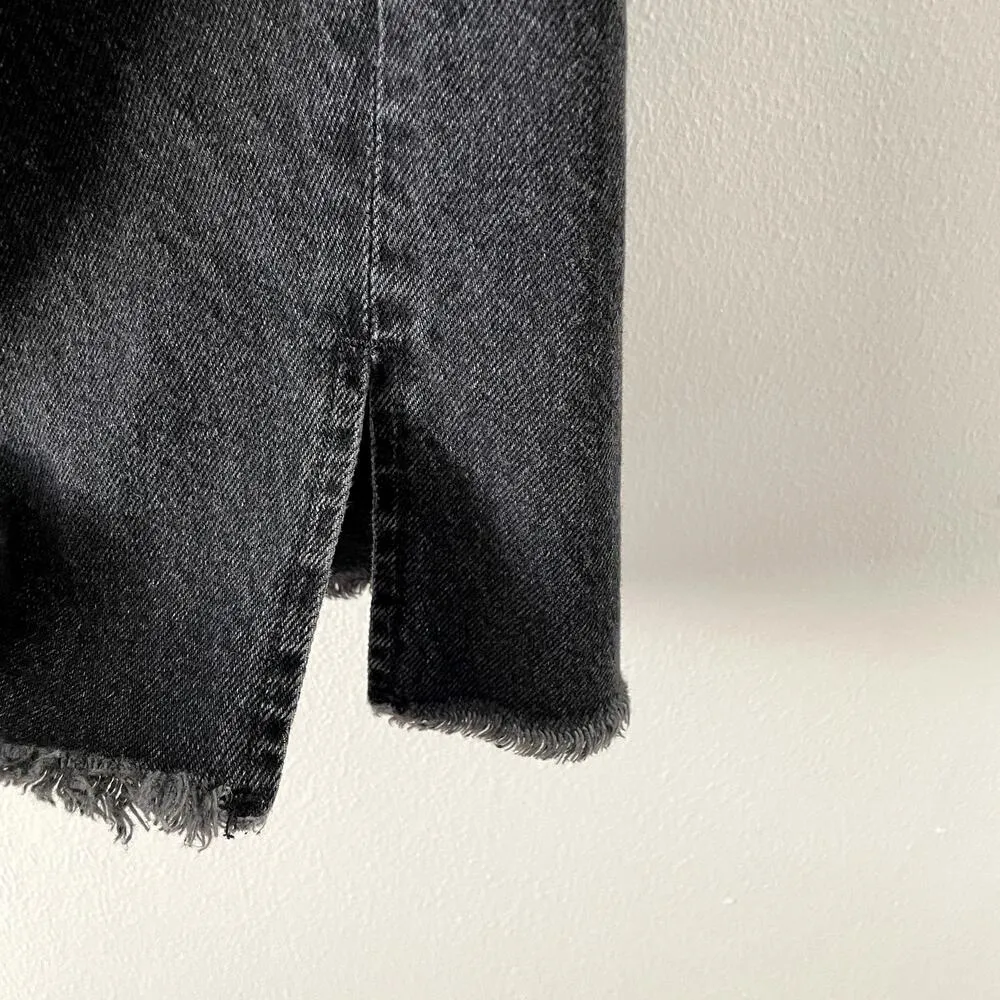 Free People Jeans Womens 27 Black Distressed Raw Hem High Rise Straight Leg - Image 9