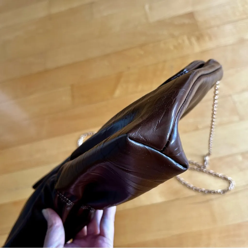 Anthropologie Vegan Leather Scrunched Envelope Convertible Clutch, Brown, Gold - Image 11