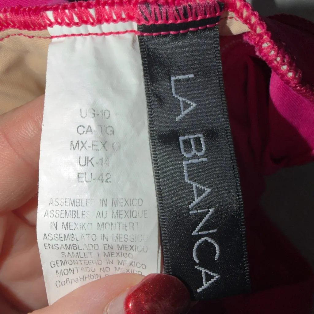 La Blanca One Piece Swimsuit Size 10 Hot Pink Ruched V Neck Strappy - Image 7