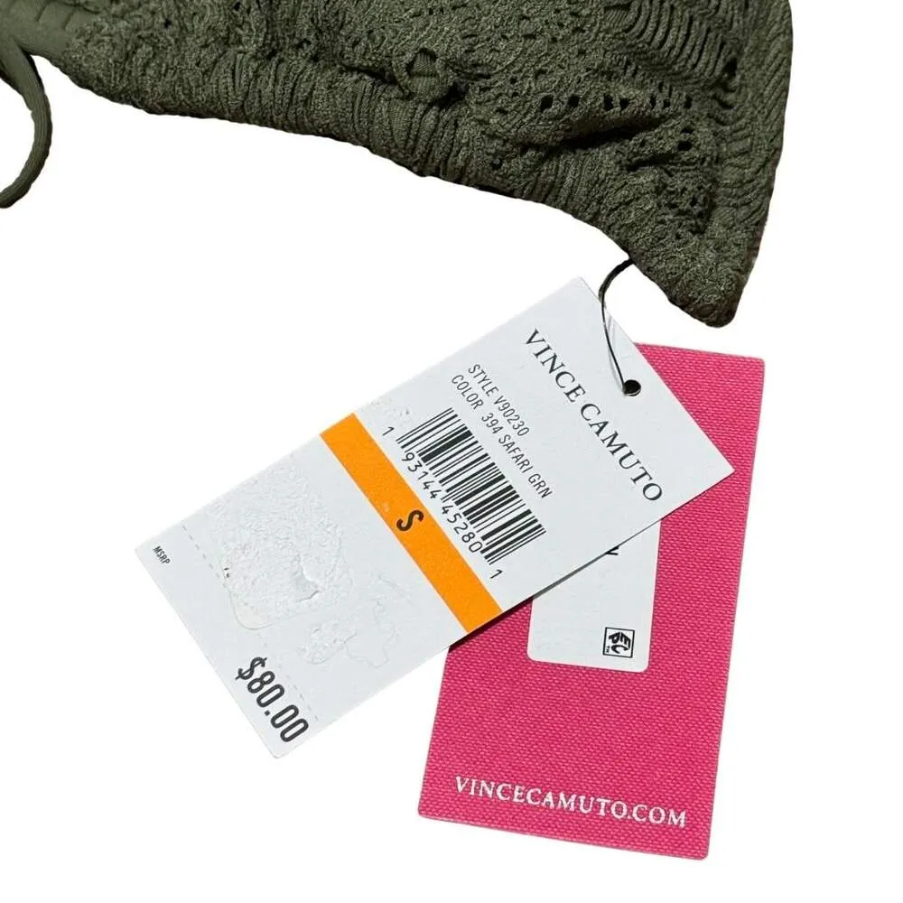VINCE CAMUTO Crochet String Triangle Bikini Swim Top Safari Green NWT Small - Image 7