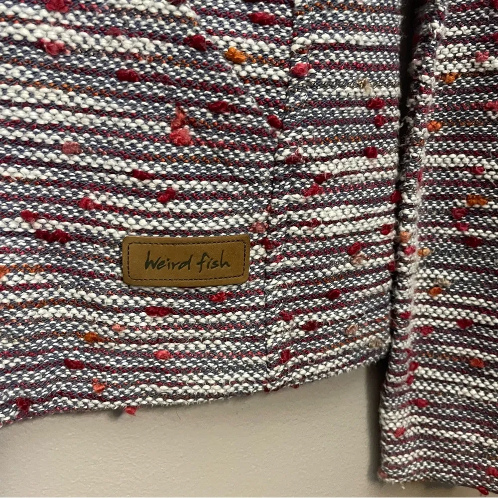 Weird Fish 1/4 Zip Pullover striped dot textured sweater Gray Size 8 - Image 6