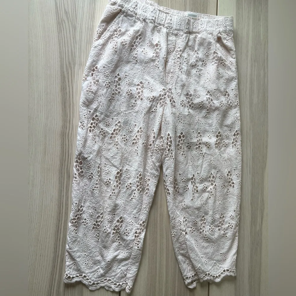 H&M embroidery Cream Wide Leg Lace Pants bohemian chic women size M - Image 7