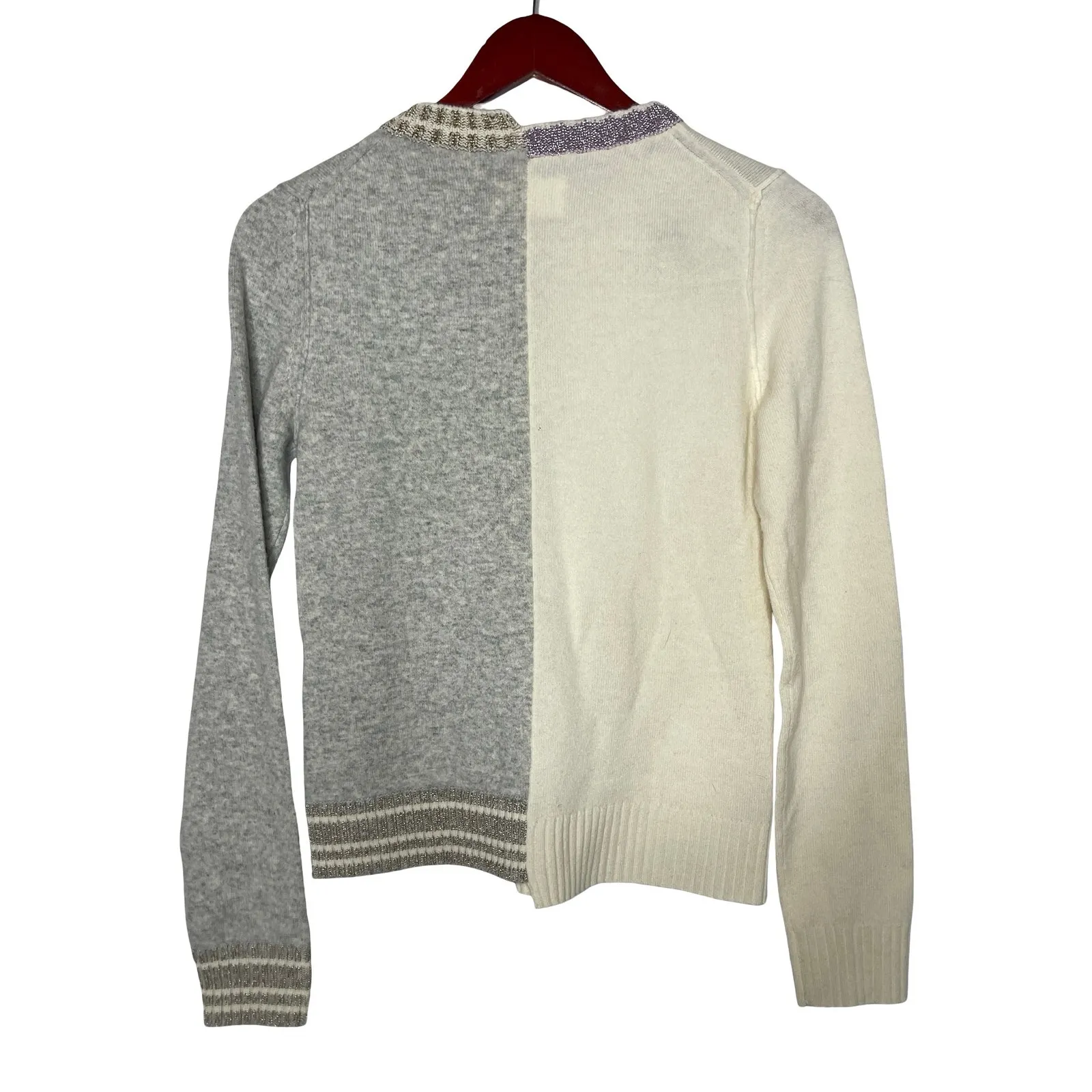 New Zadig & Voltaire two-tone wool-cashmere blend crewneck sweater sz S - Image 6