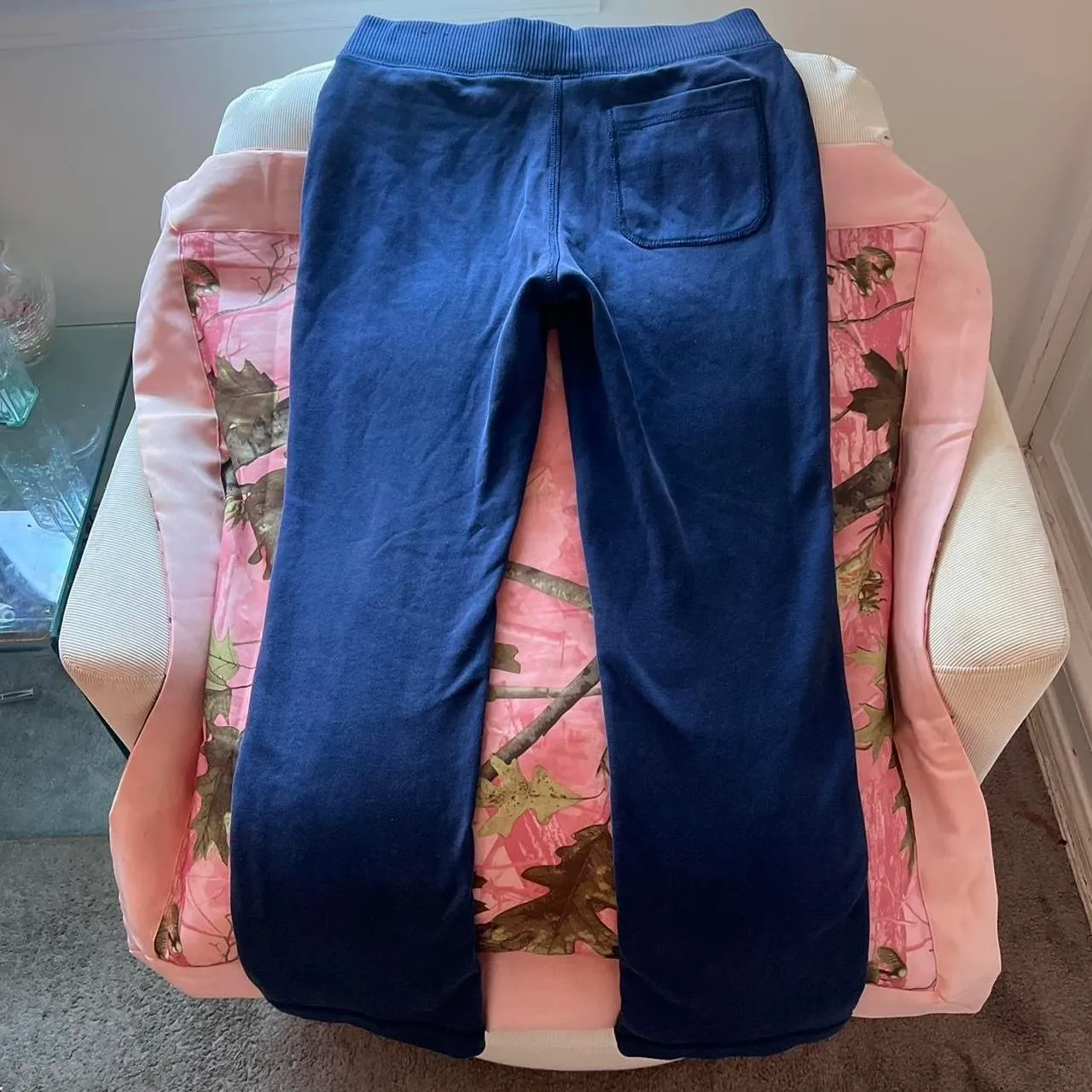 y2k vintage 2000s wide leg sweatpants navy blue white stripe - Image 4