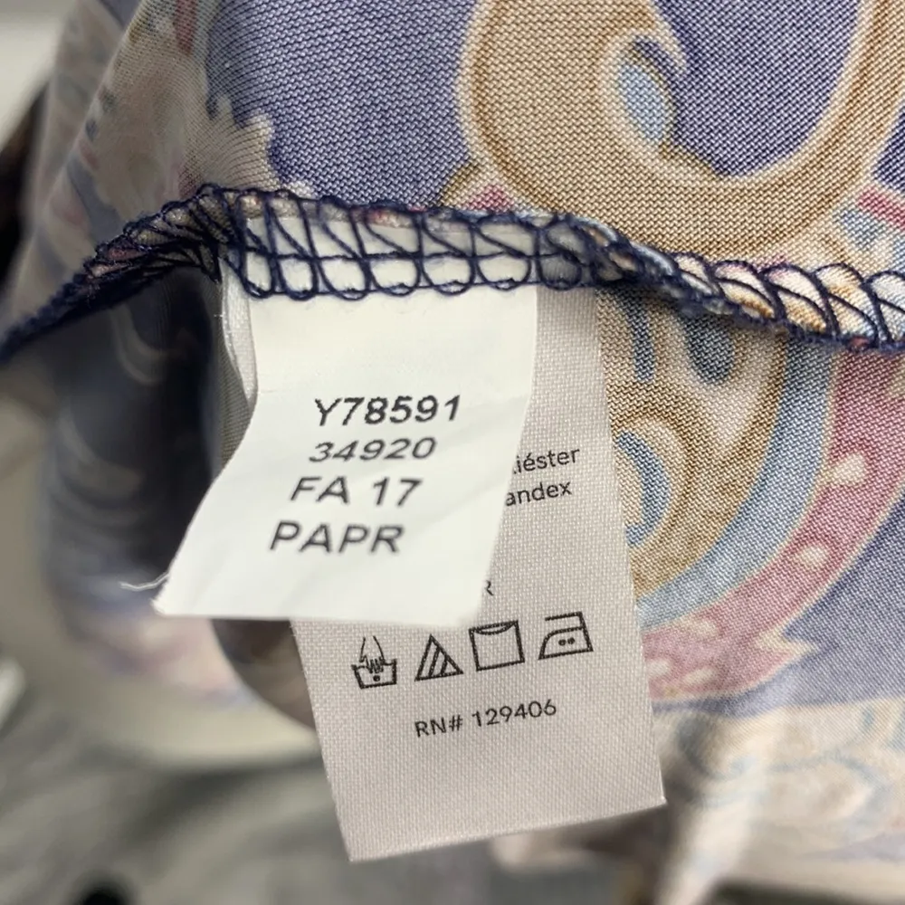 Venus Long Sleeve Paisley Navy Blue Faux Wrap Midi Dress Size Small - Image 13