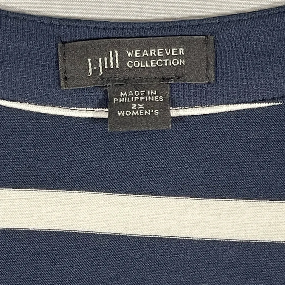 J.Jill  Wearever Collection Navy White Jersey Knit One Button Jacket Pockets 2X - Image 9