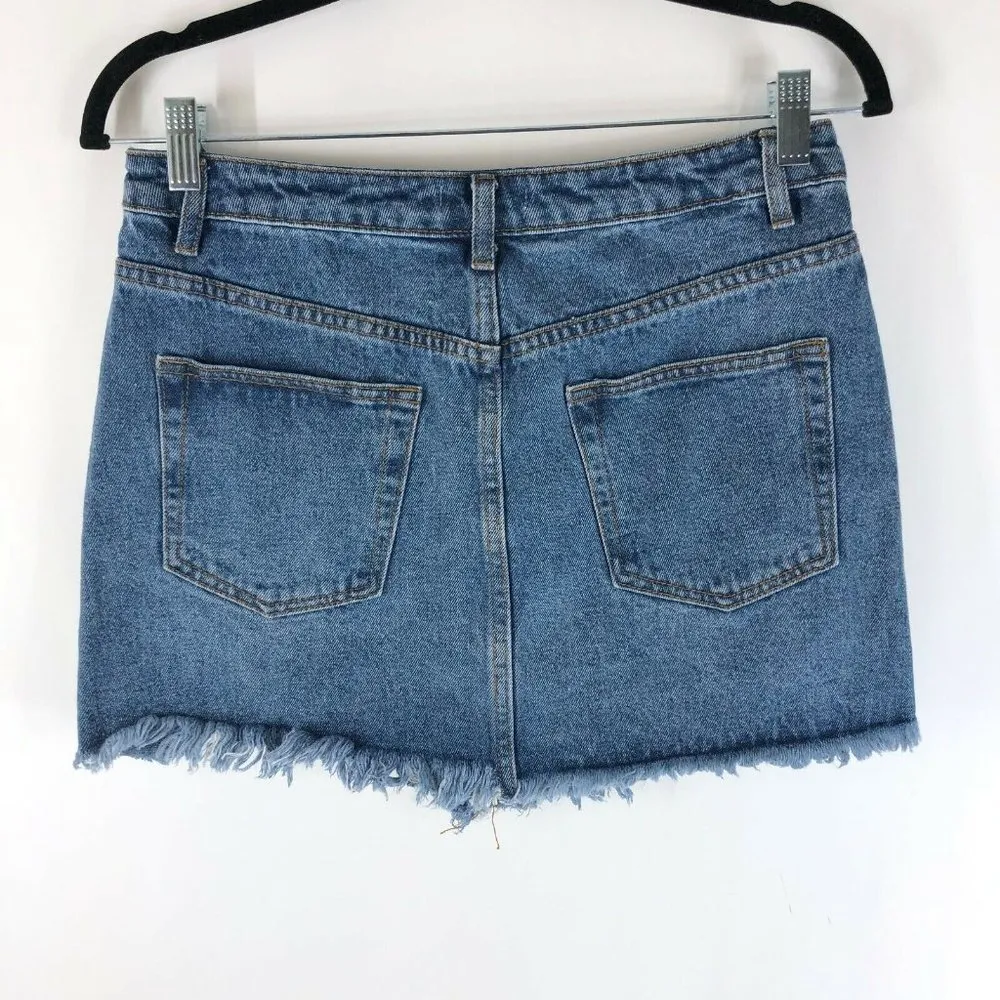 Dance & Marvel Denim Mini Skirt Distressed Full Zip Medium Wash L - Image 2