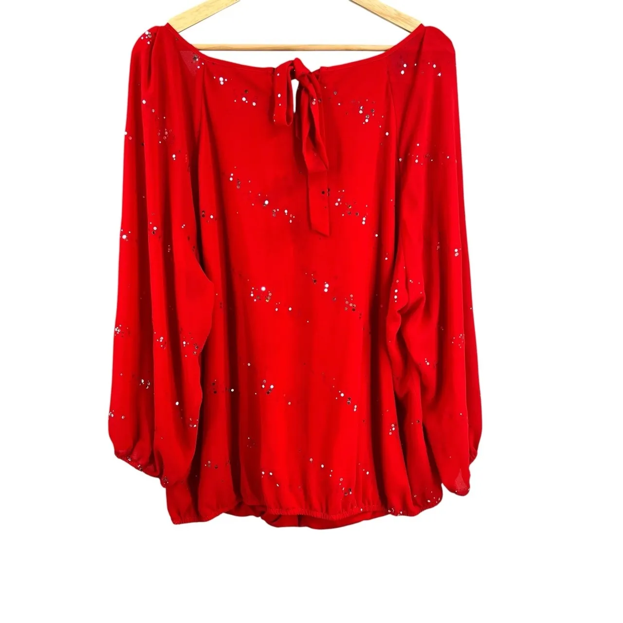 Collective Tops Red Sequin Blouse Long Sleeve Tie Back Size 3X - Image 3