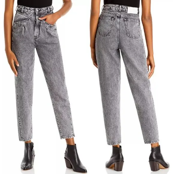 IRO Paris Corto High-Waisted Cropped Tapered Jeans Snow Black Womens Size 36 / 4 - Image 2