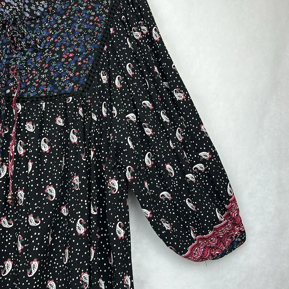 Romantic Gypsy Womens Dress/Tunic/Top Paisley Long Sleeves Keyhole Neck Sz3X Black Size 3X - Image 6
