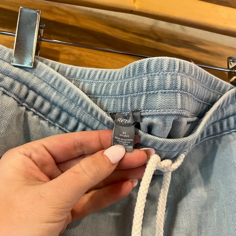 Aerie  Drawstring Frayed Denim Shorts - Image 2