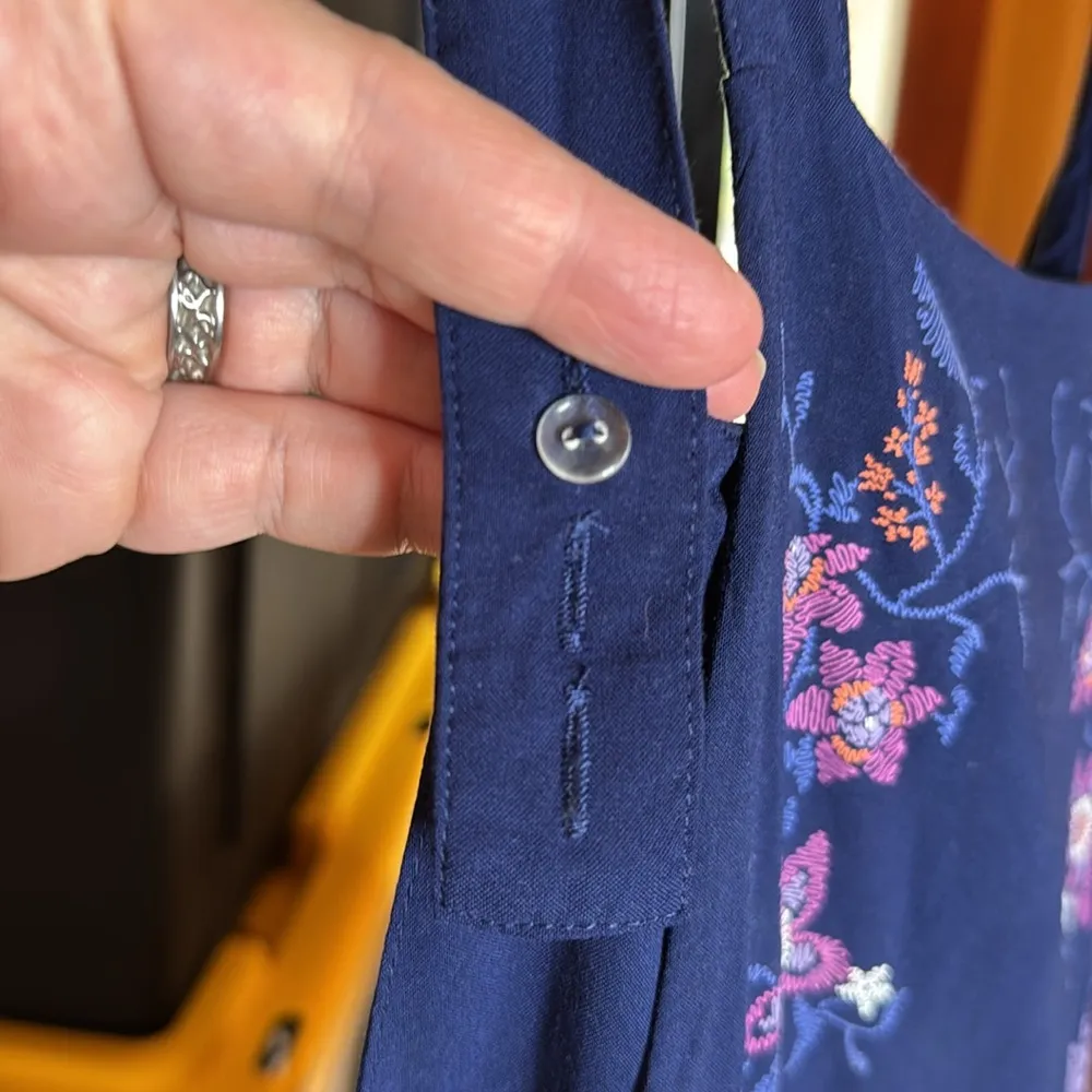 H&M Navy Blue Floral Embroidery Design Bib Summer Romper Playsuit Size 8 - Image 11