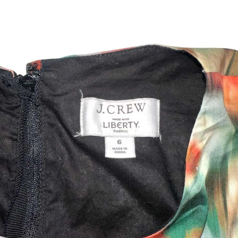 J. Crew Liberty Fabric Cut Out Puff Sleeve Blurry Floral Sheath Midi Dress 6 - Image 5