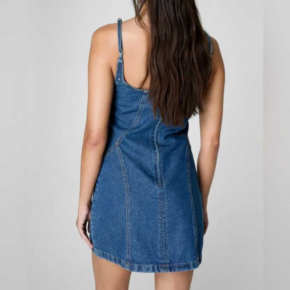 Nasty Gal Denim Strappy Mini Dress Blue Size 8 NWT IN PACKAGE - Image 3