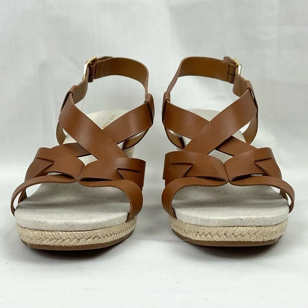 Cole Haan Brown Wedge Sandals Leather Espadrille Crystal NEW Sz 10 Buckle - Image 3