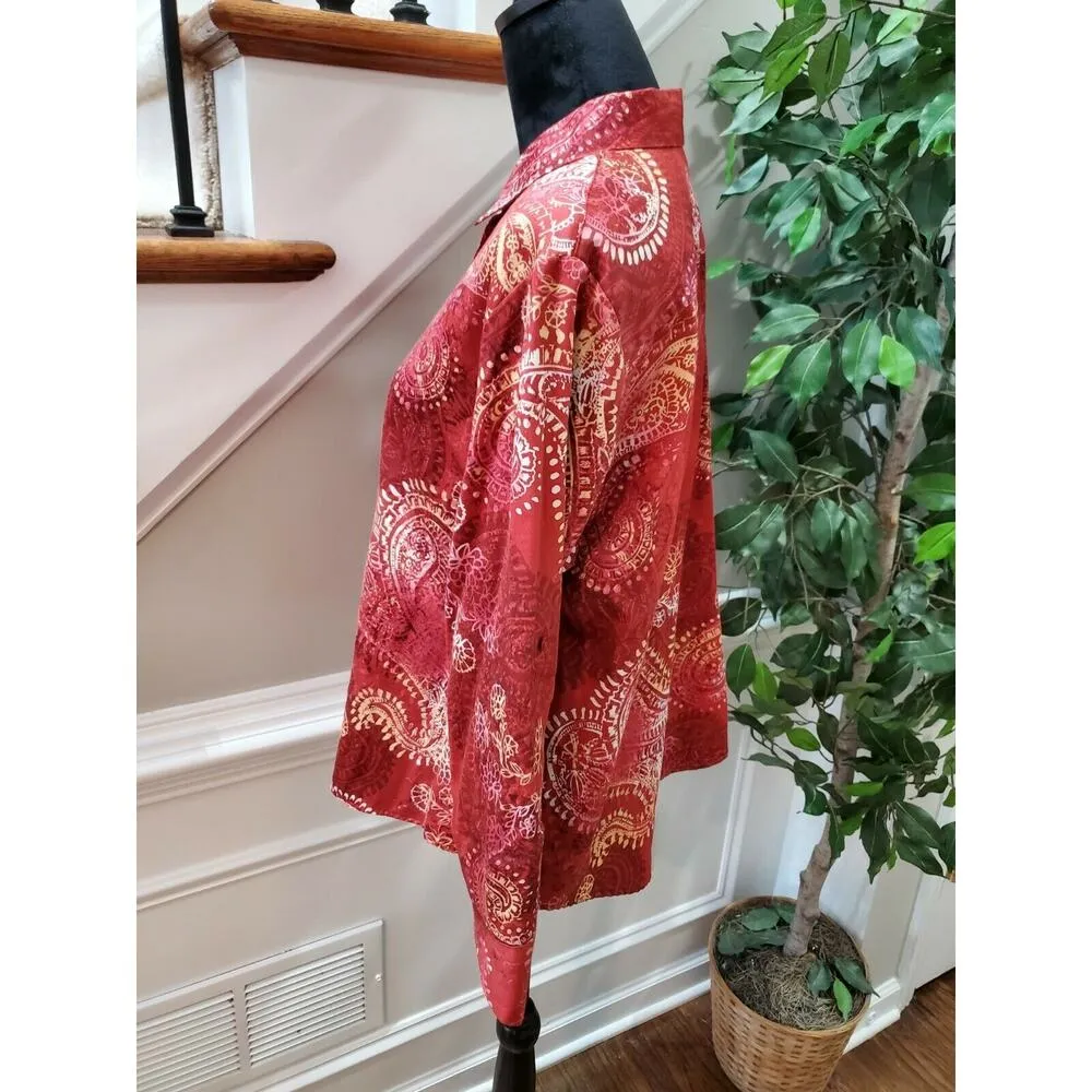 Westbound Women's Red Floral Cotton Long Sleeve Collared Button Down Shirt PL - Image 6