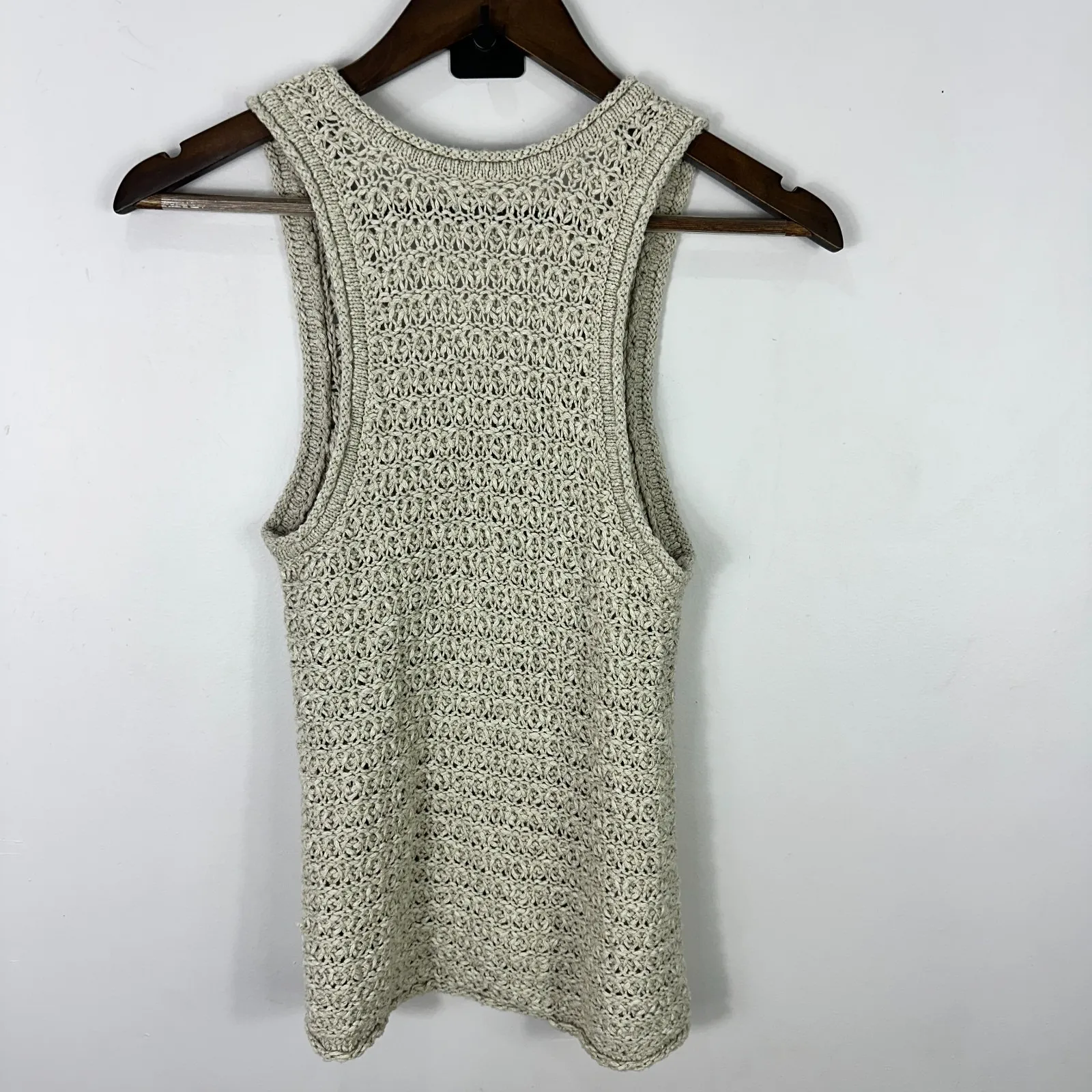 Aerie Crochet Knit Tank Top Medium Beige Layering Boho Earthy Granola Costal - Image 7