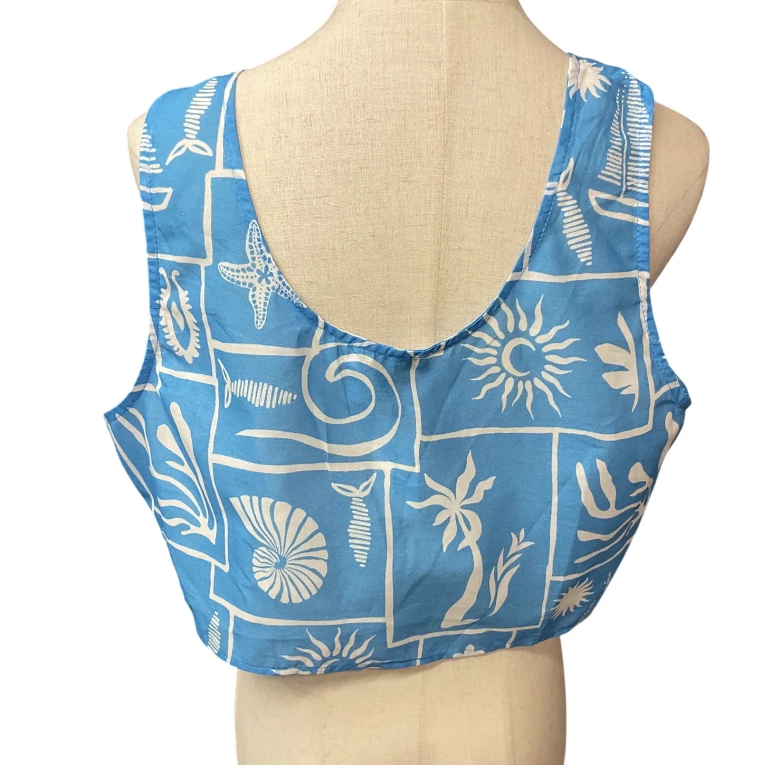 Anthropologie Women's Celandine Printed Tie-Front Crop Top in Blue White OS NWT - Image 5