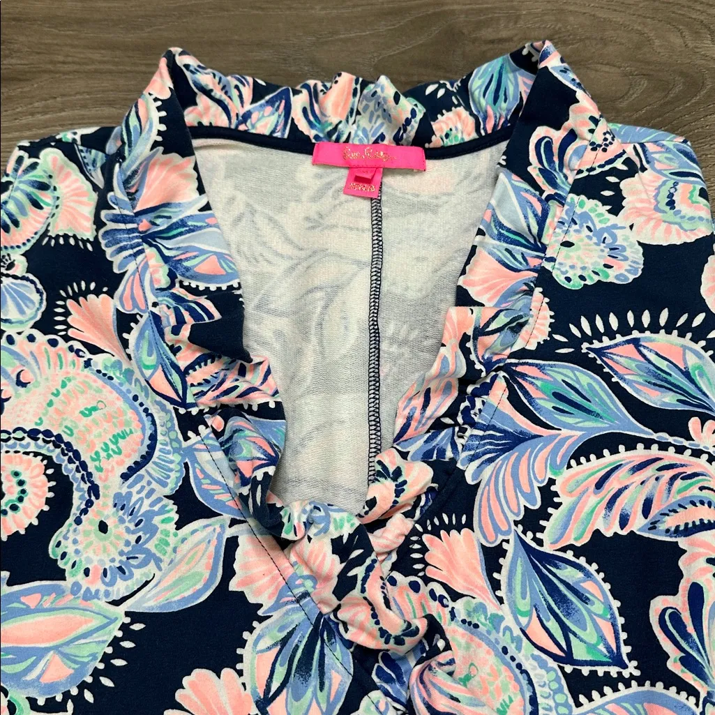 Lilly‎ Pulitzer Romee Wrap Ruffle Dress Holy Flockamolie Blue Pink Size XL - Image 4