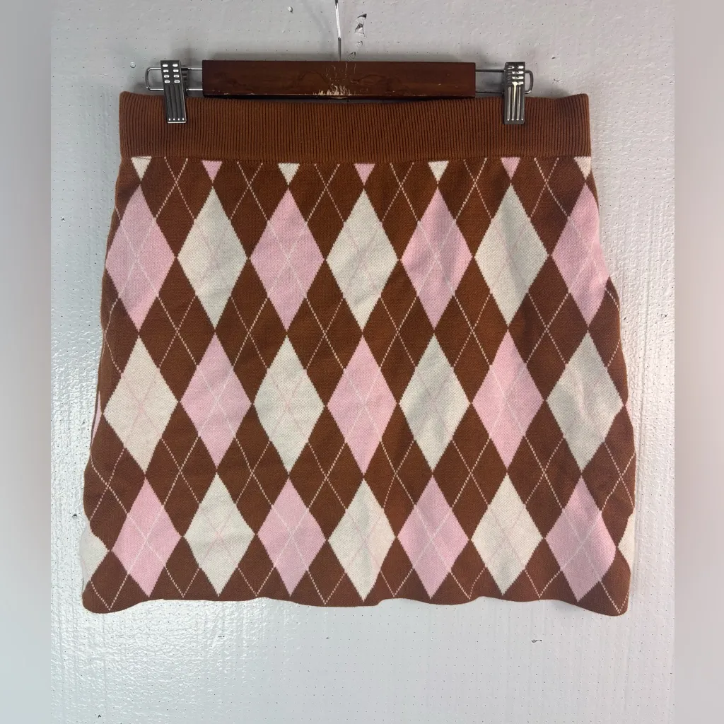 Papaya L Argyle Preppy Knit Neapolitan Mini Skirt - Image 6