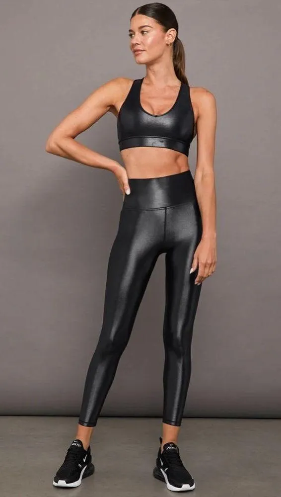 Carbon 38 High Rise Full Length Liquid Faux Leather Leggings Small Black - Image 12