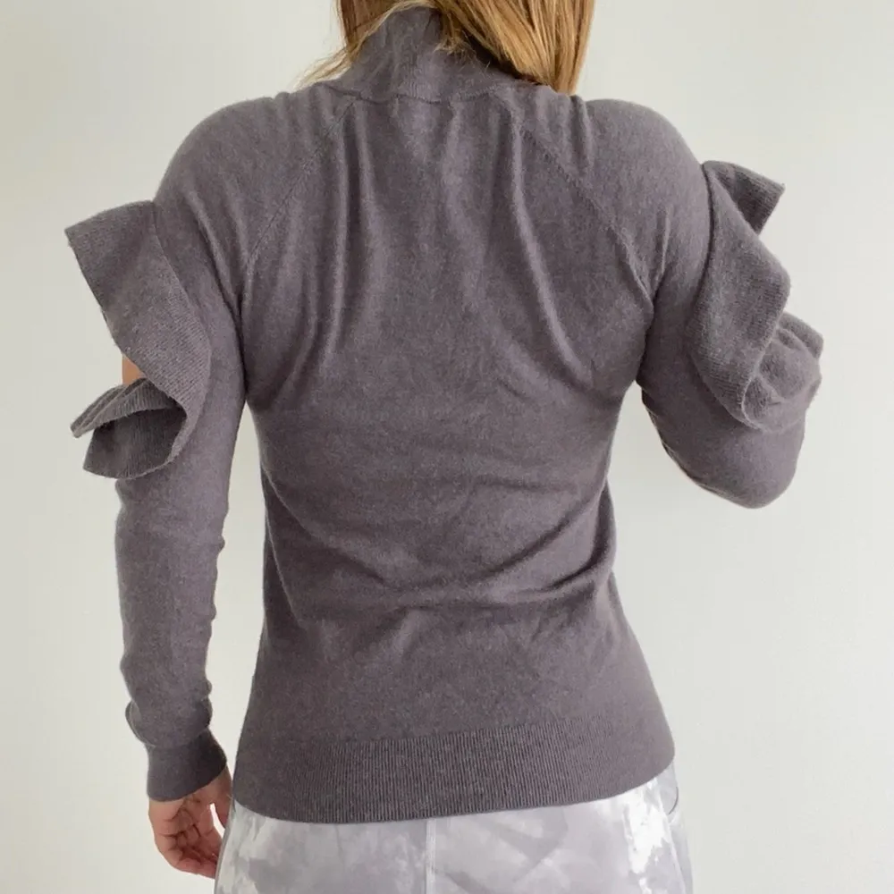 Chelsea28 Grey Ruffle Sleeve Shoulder Cut Out Sweater - Image 5