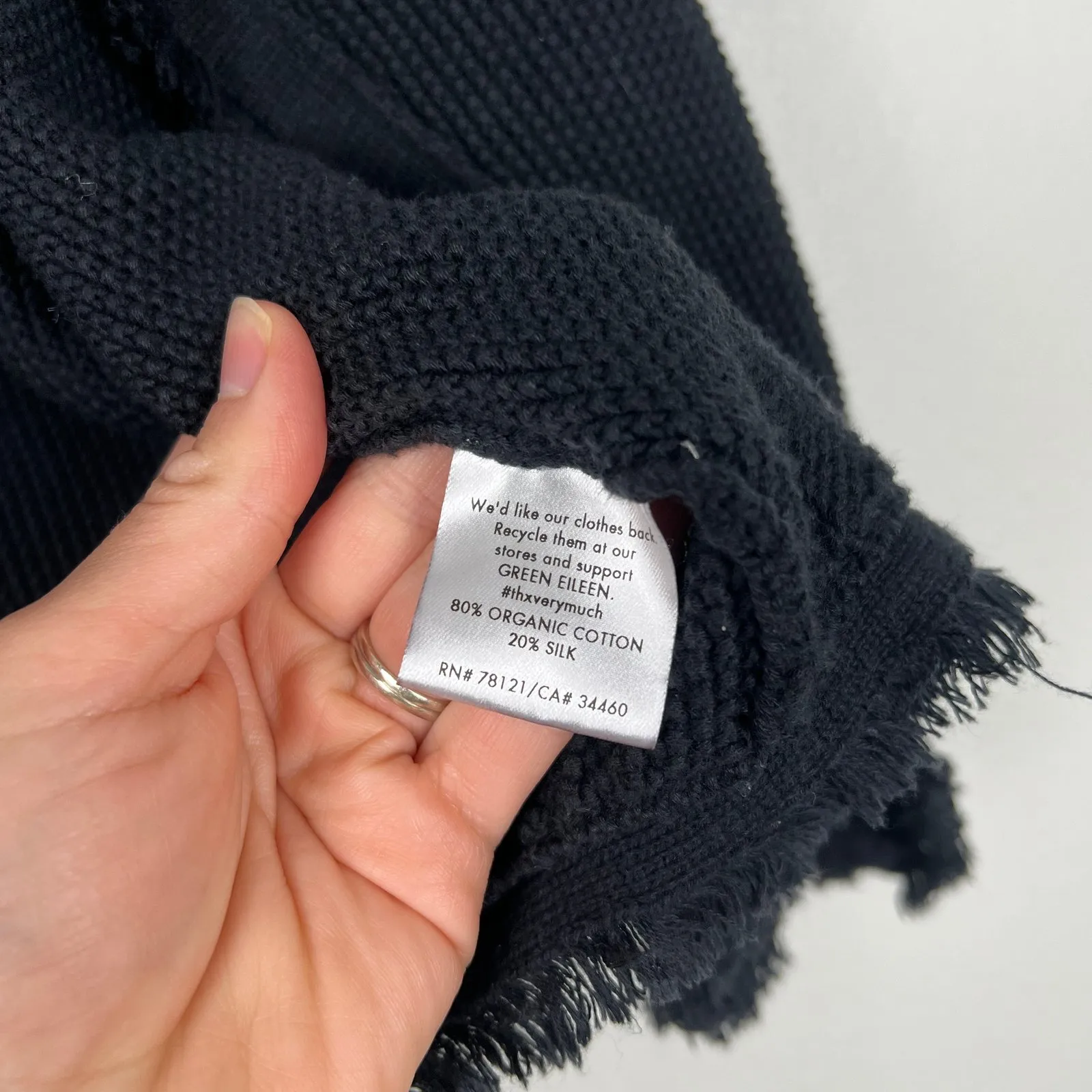 Eileen Fisher Women's Open Front Fringe Trim Cardigan Black Sz‎ L - Image 5