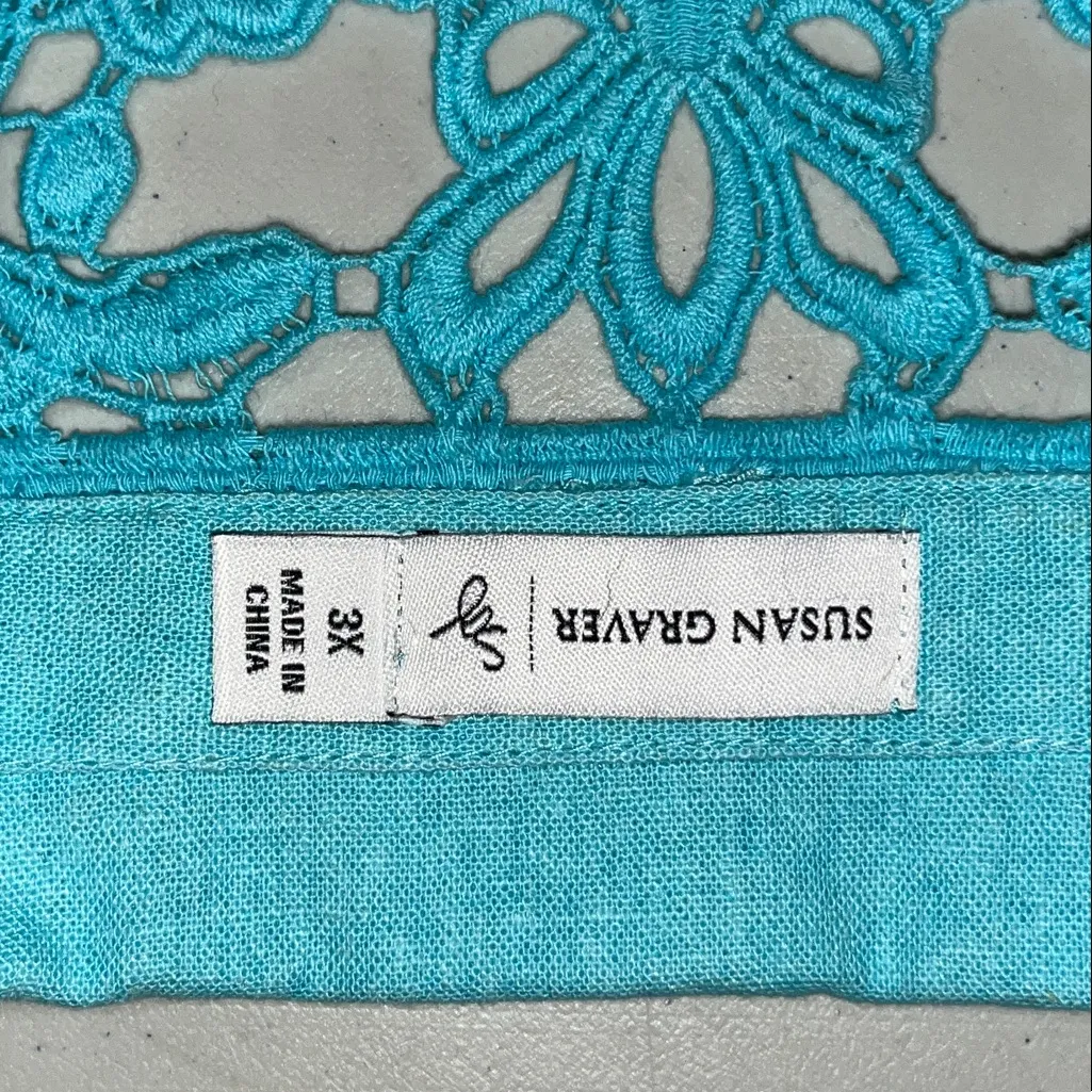 Susan Graver Sz 3X Blue - Back Lace Detail Linen Blend Decorative Button Jacket - Image 7