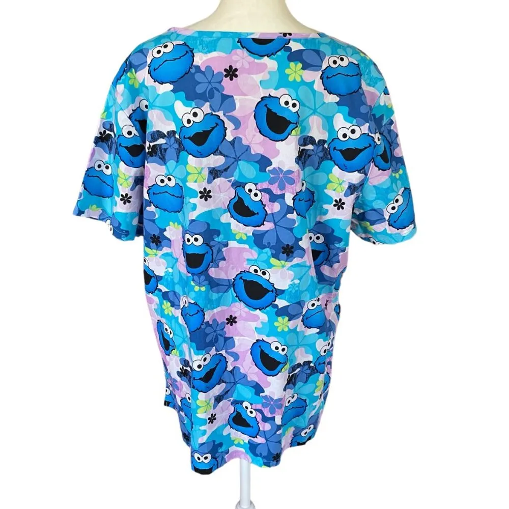 women's L blue and lavender short sleeve cookie monster scrub top - Image 4