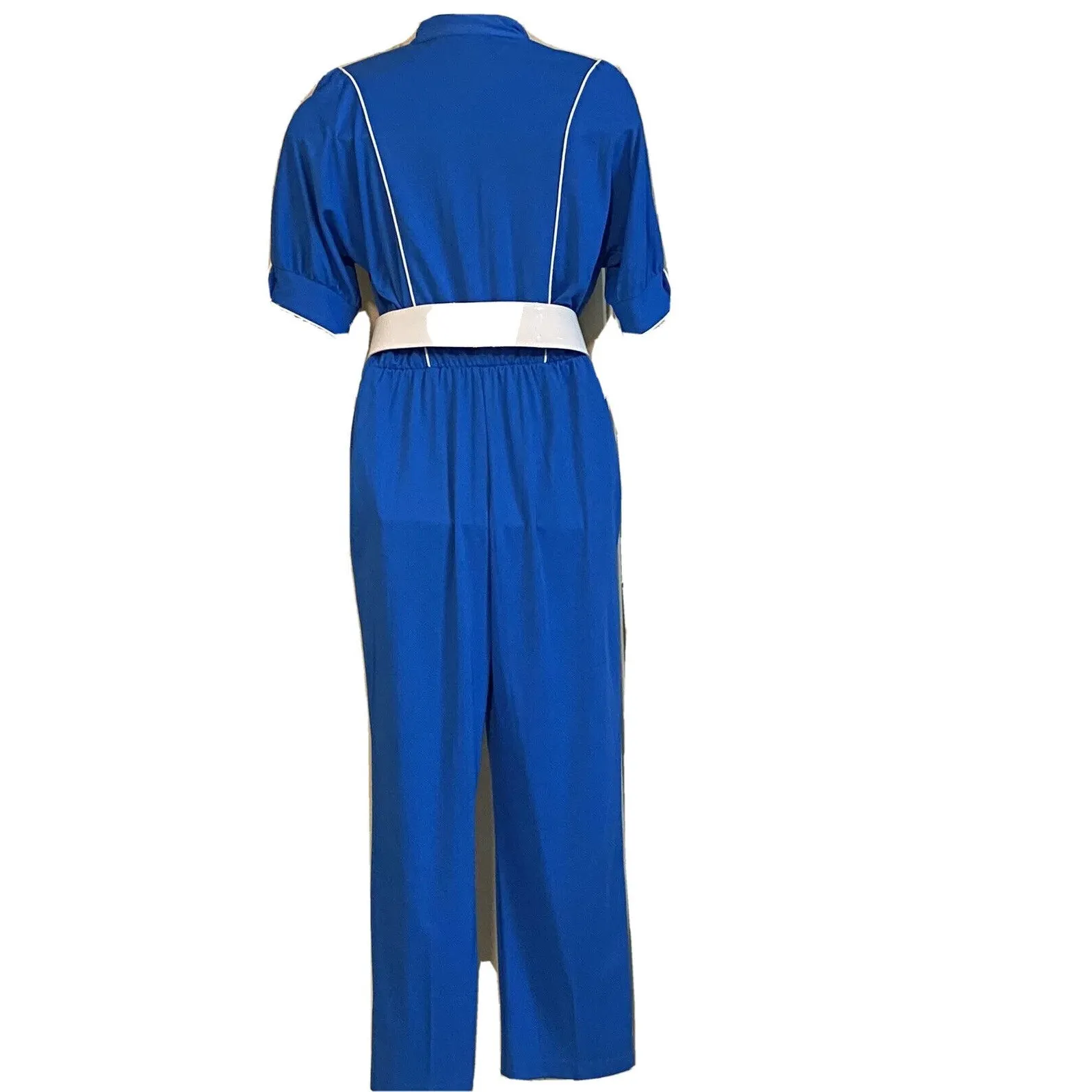 Vintage 60s /70s JC Penney Blue & White Polyester Stretch Jumpsuit Size 10 - Image 2