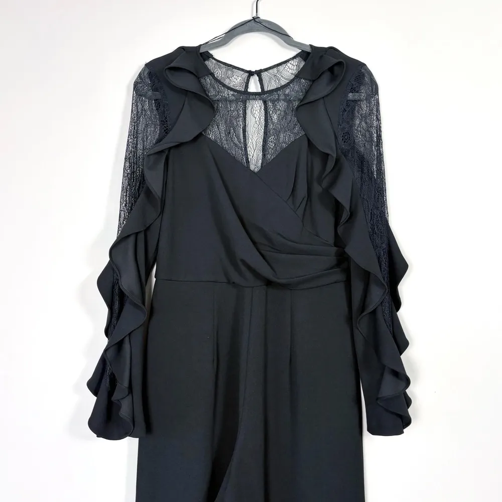 Adrianna Papell Black Lace & Ruffle Jumpsuit Size 6 - Image 4