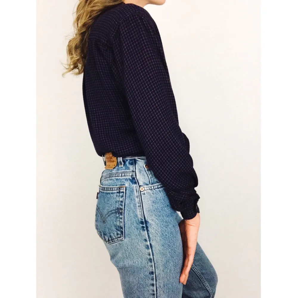 Vintage Lee Plaid Button-Down Top in Navy | Size S - Image 2