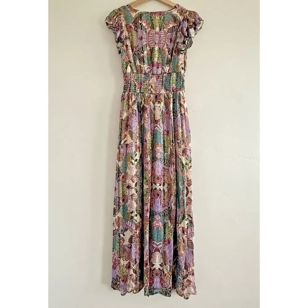 CIEBON Jennsen Ruched Flutter Sleeve Maxi Dress pockets luxu size XS Purple - Image 8