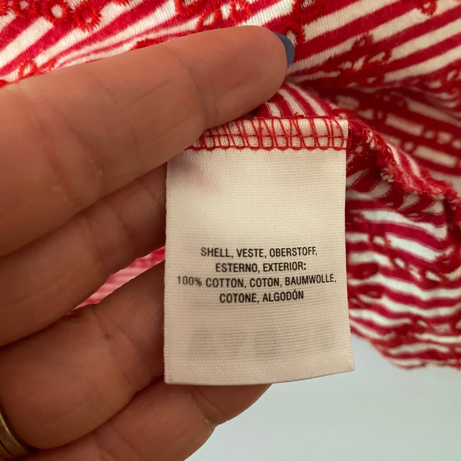 Anthropologie Bennett Red White Stripe Eyelet Floral Boat Neck Top Women size XS - Image 8