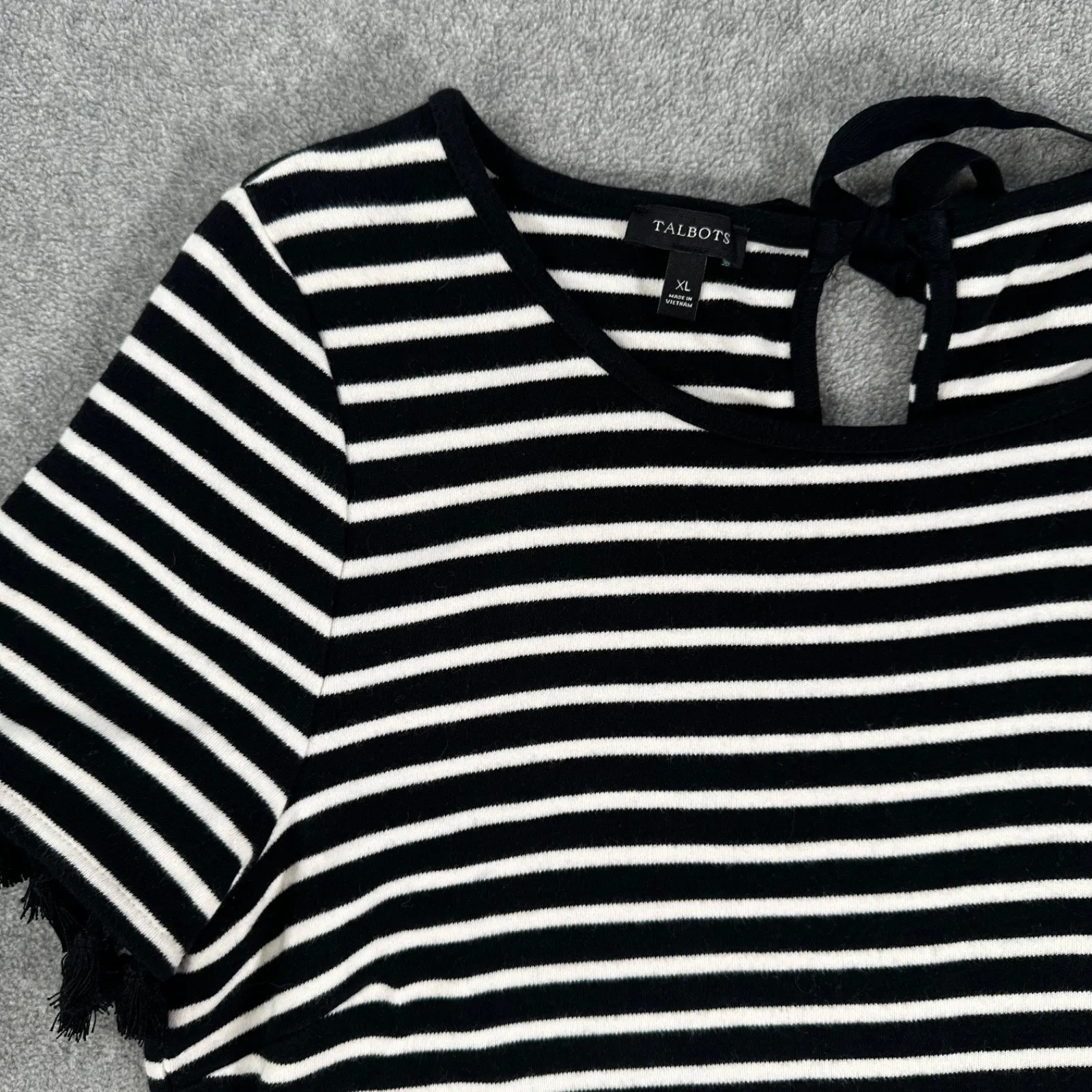 Talbots Stripe Short Sleeve Tee Shirt Dress Women's X-Large Black/White Tassel - Image 3