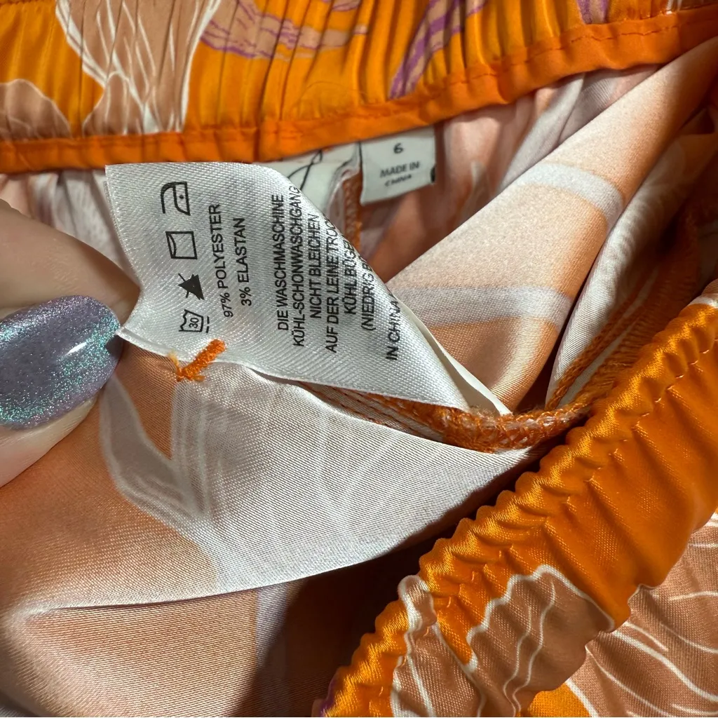 Joie Orange Floral Satin Palazzo Pants Belted Size 6 Wide Leg - Image 8