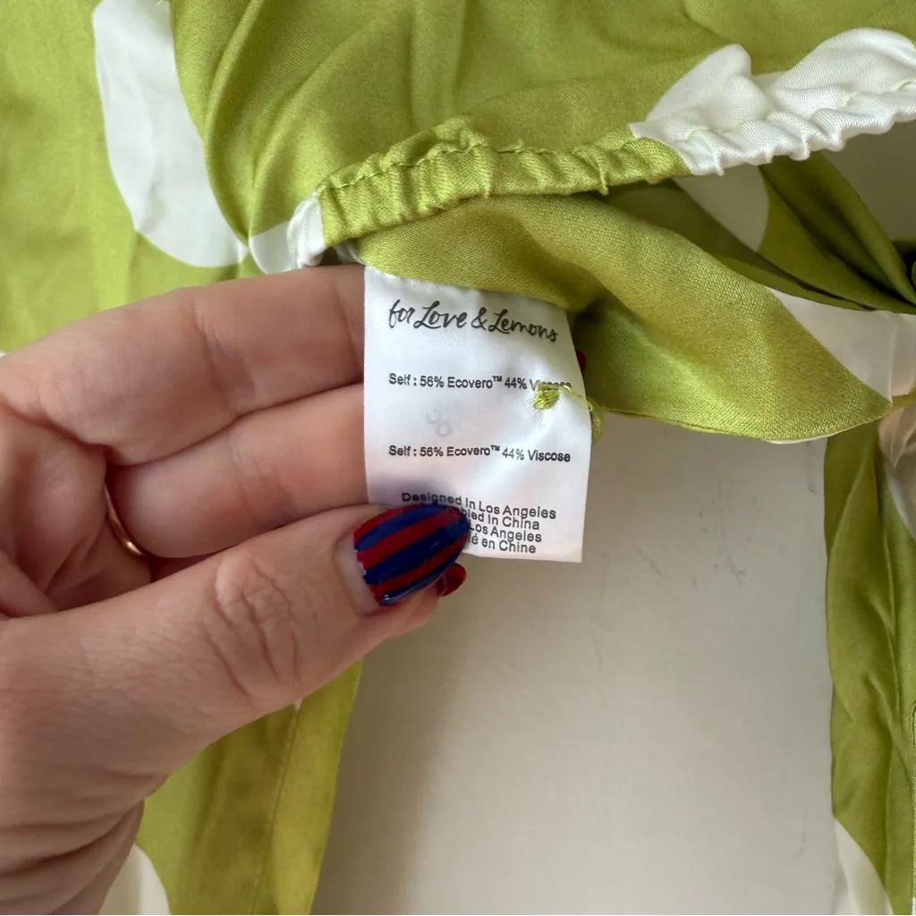 For Love & Lemons Galia Green & White Polka Dot Tie Front Crop Top S NWT - Image 6
