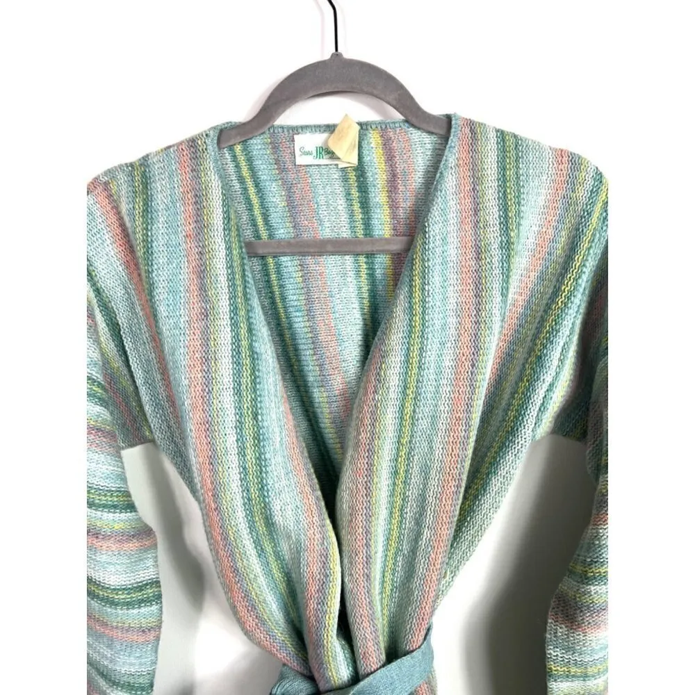 Vintage sears JR bazaar striped open wool‎ sweater with belt Blue Size M - Image 2