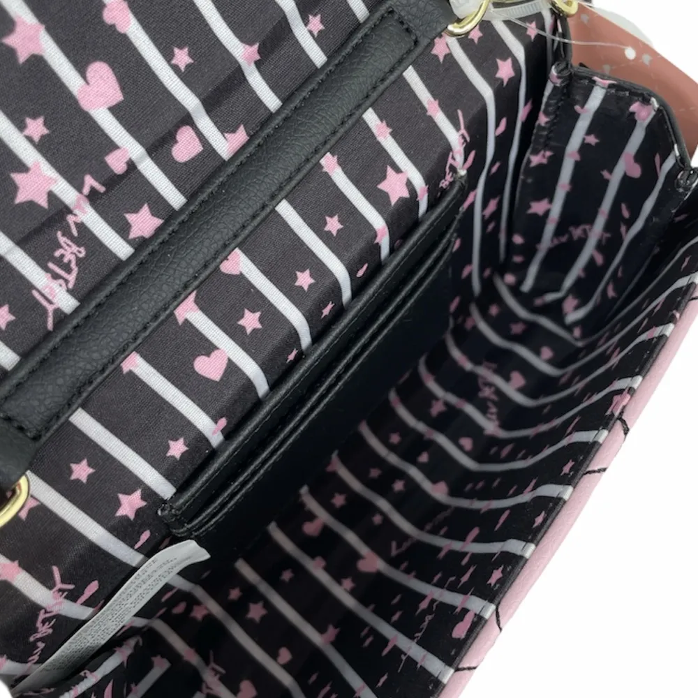Betsey Johnson Quilted Hearts Crossbody and Ear Bud Case Pink White Black - Image 5