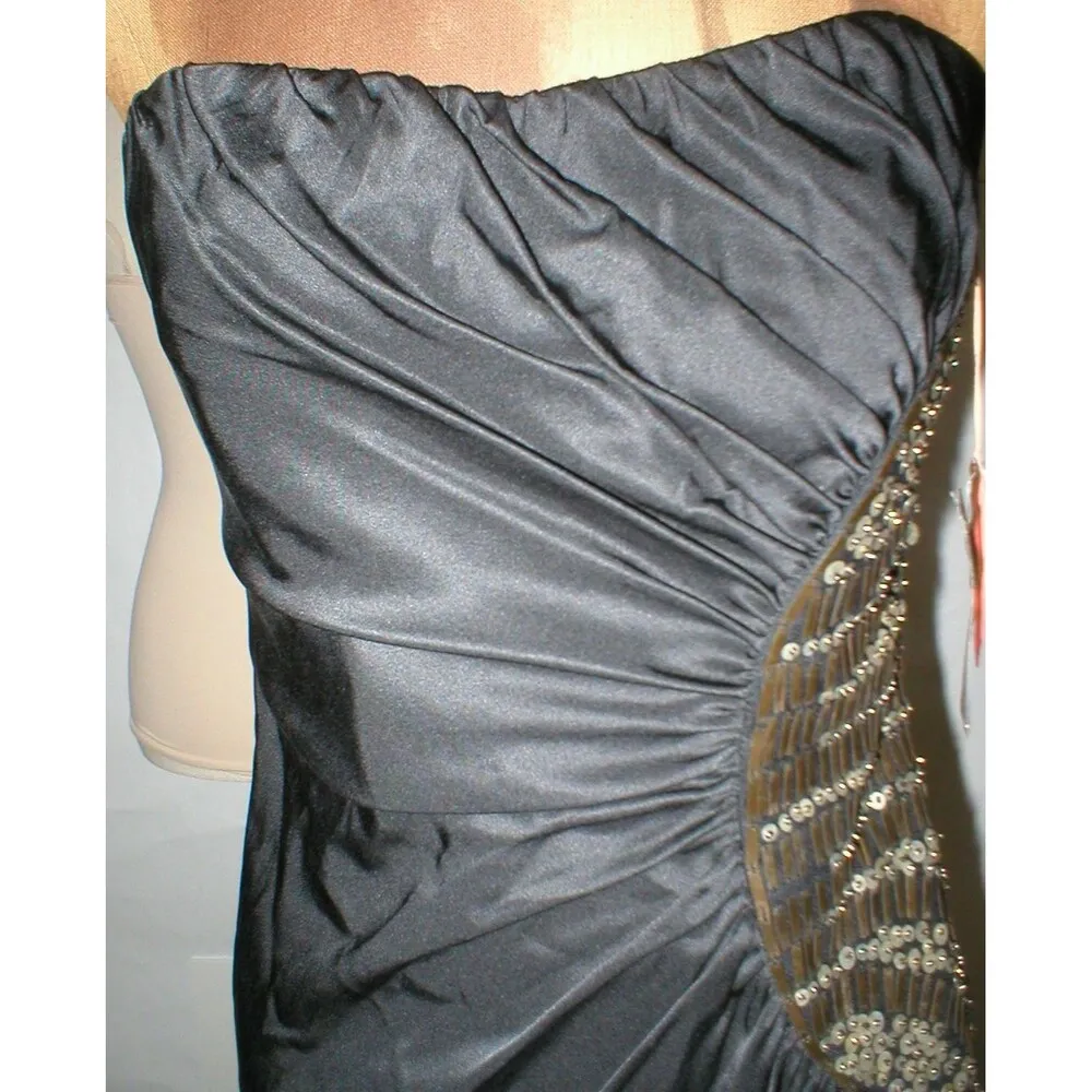 New Womens Designer Ali Ro Black Dress 8 Strapless NWT Sequin Rouched Party - Image 11