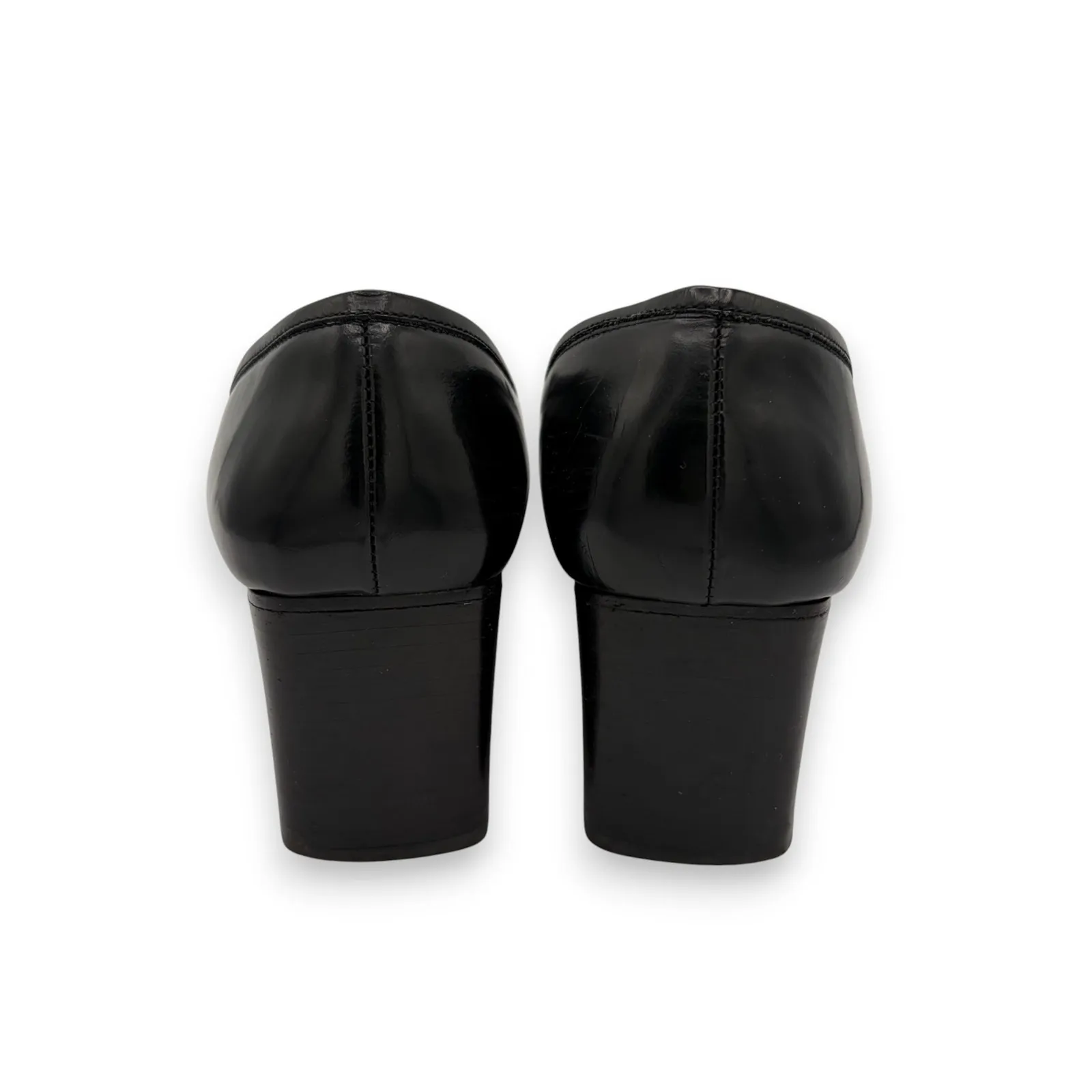 GUCCI Black Horsebit Leather Loafers Sz 8 Square Toe Classic Luxury Italy Heel - Image 7